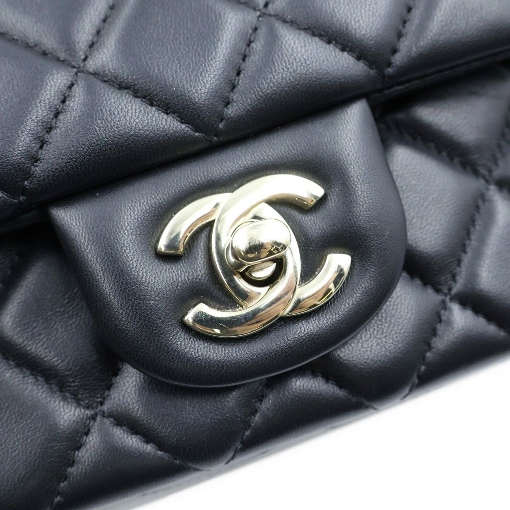 Chanel Mini Quilted 20 Chain Shoulder Bag Single Flap Black Lambskin Gold Plate — view 6