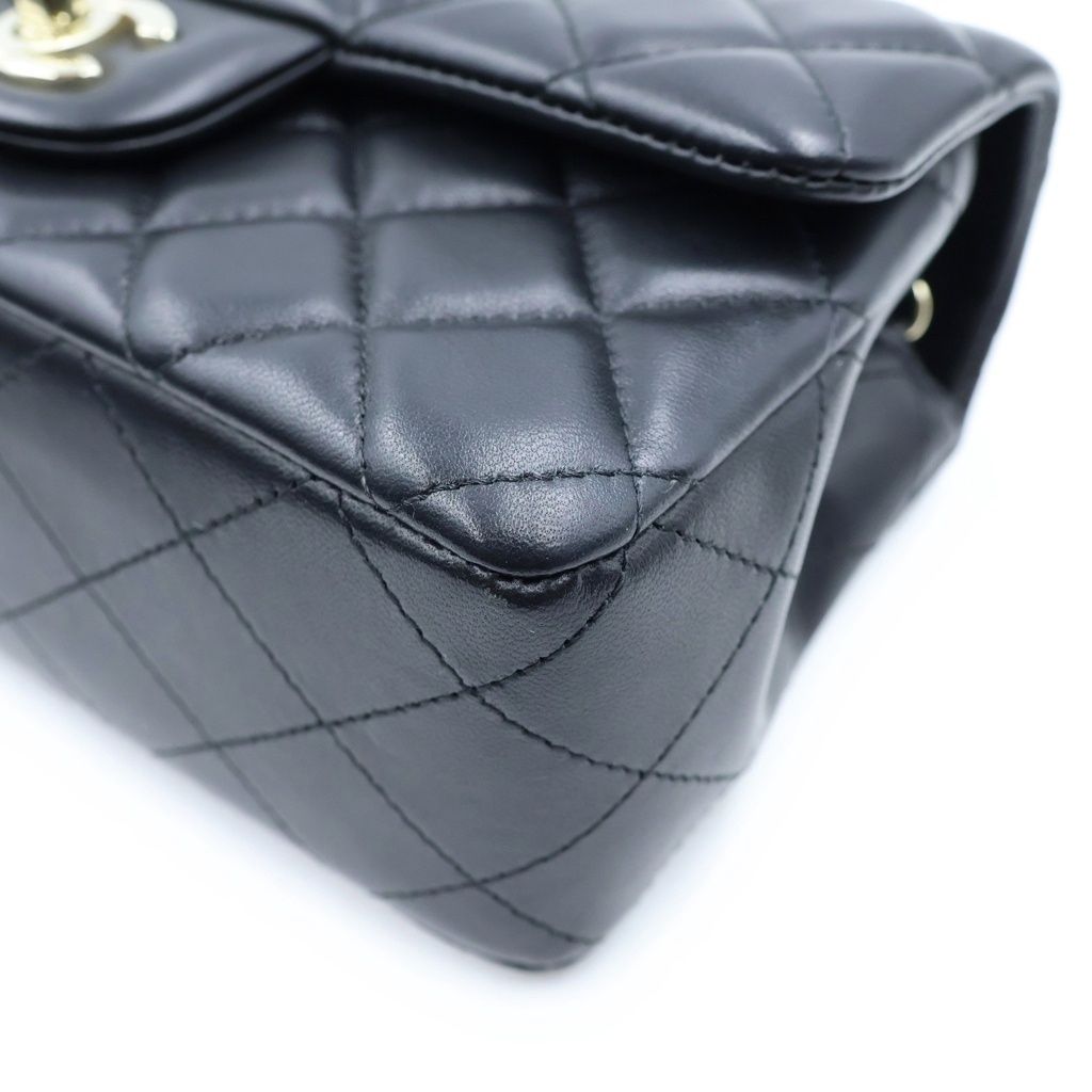 Chanel Mini Quilted 20 Chain Shoulder Bag Single Flap Black Lambskin Gold Plate — view 5