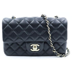 Chanel Mini Quilted 20 Chain Shoulder Bag Single Flap Black Lambskin Gold Plate