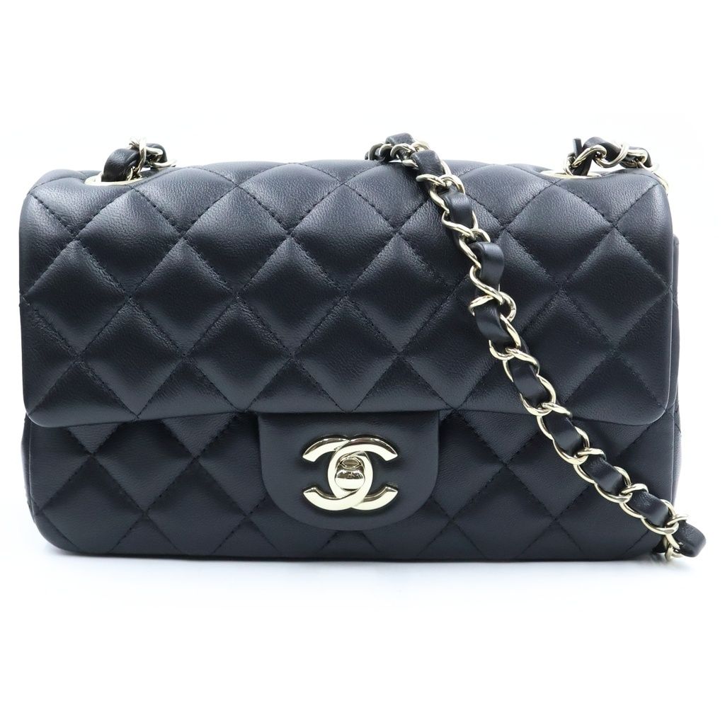 Chanel Mini Quilted 20 Chain Shoulder Bag Black Lambskin Gold Plate