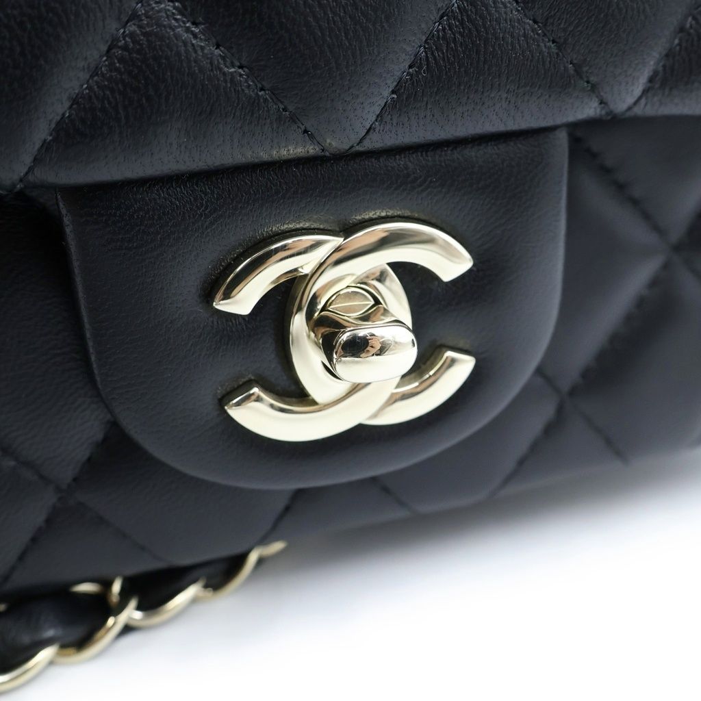 Chanel Mini Quilted 20 Chain Shoulder Bag Black Lambskin Gold Plate — view 6