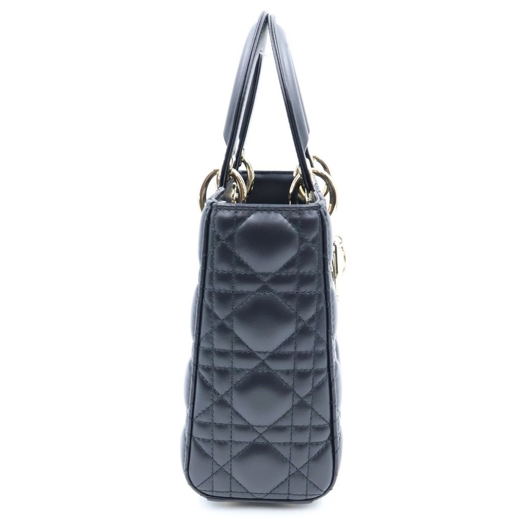 Dior Lady Dior Small 2-Way Shoulder Bag Black Leather Gold — view 3