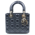Dior Lady Dior Small 2-Way Shoulder Bag Black Leather Gold
