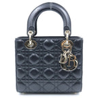 Dior Lady Dior Small 2-Way Shoulder Bag Black Leather Gold