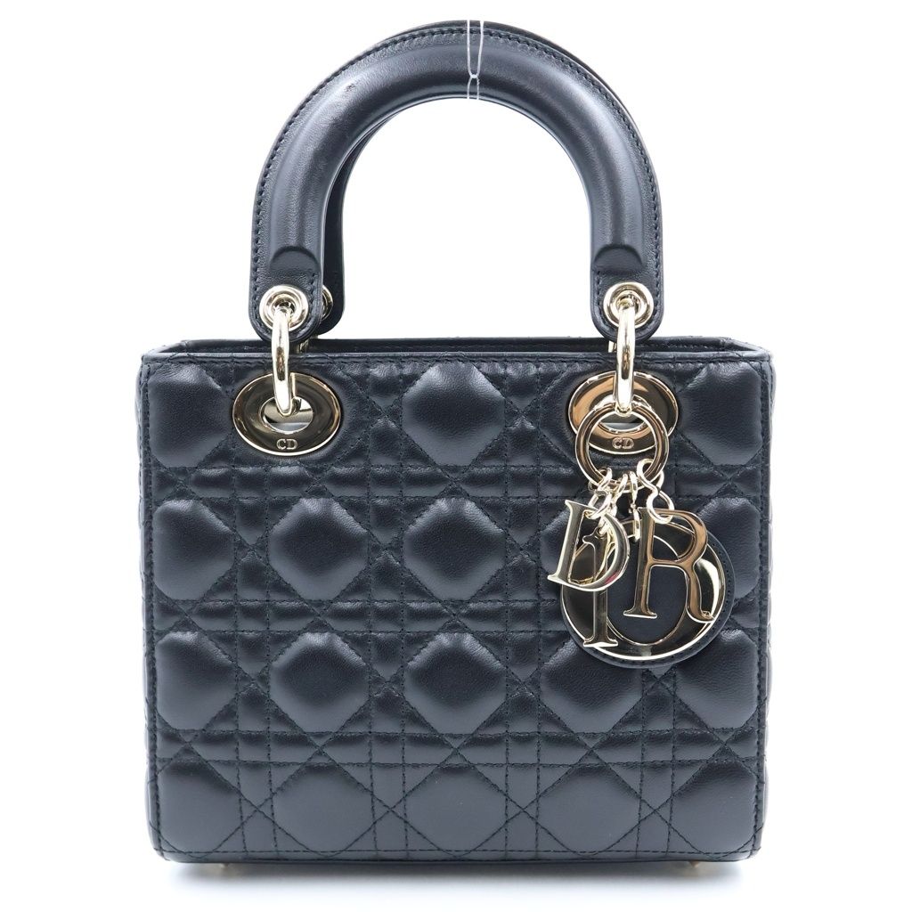 Dior Lady Dior Small 2-Way Shoulder Bag Black Leather Gold