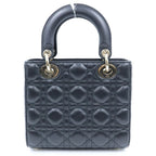 Dior Lady Dior Small 2-Way Shoulder Bag Black Leather Gold — view 2
