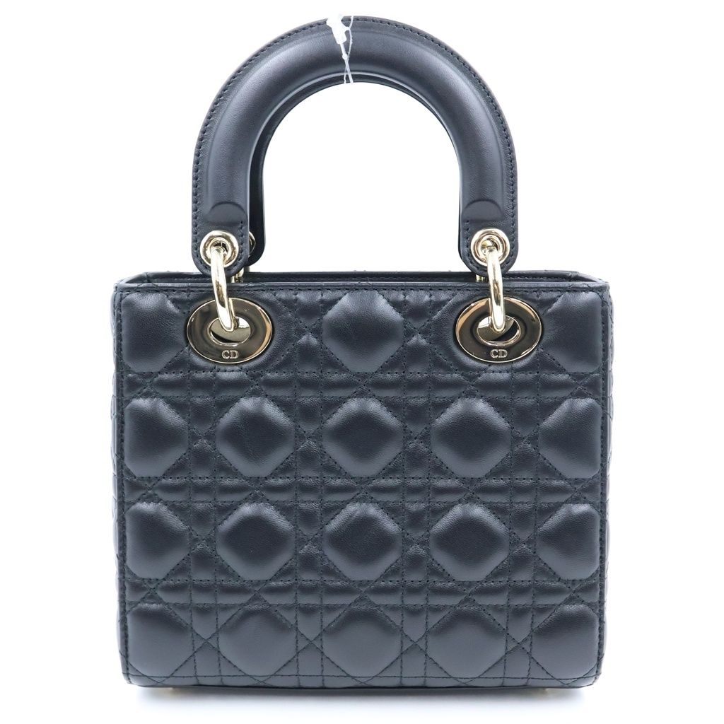 Dior Lady Dior Small 2-Way Shoulder Bag Black Leather Gold — view 2