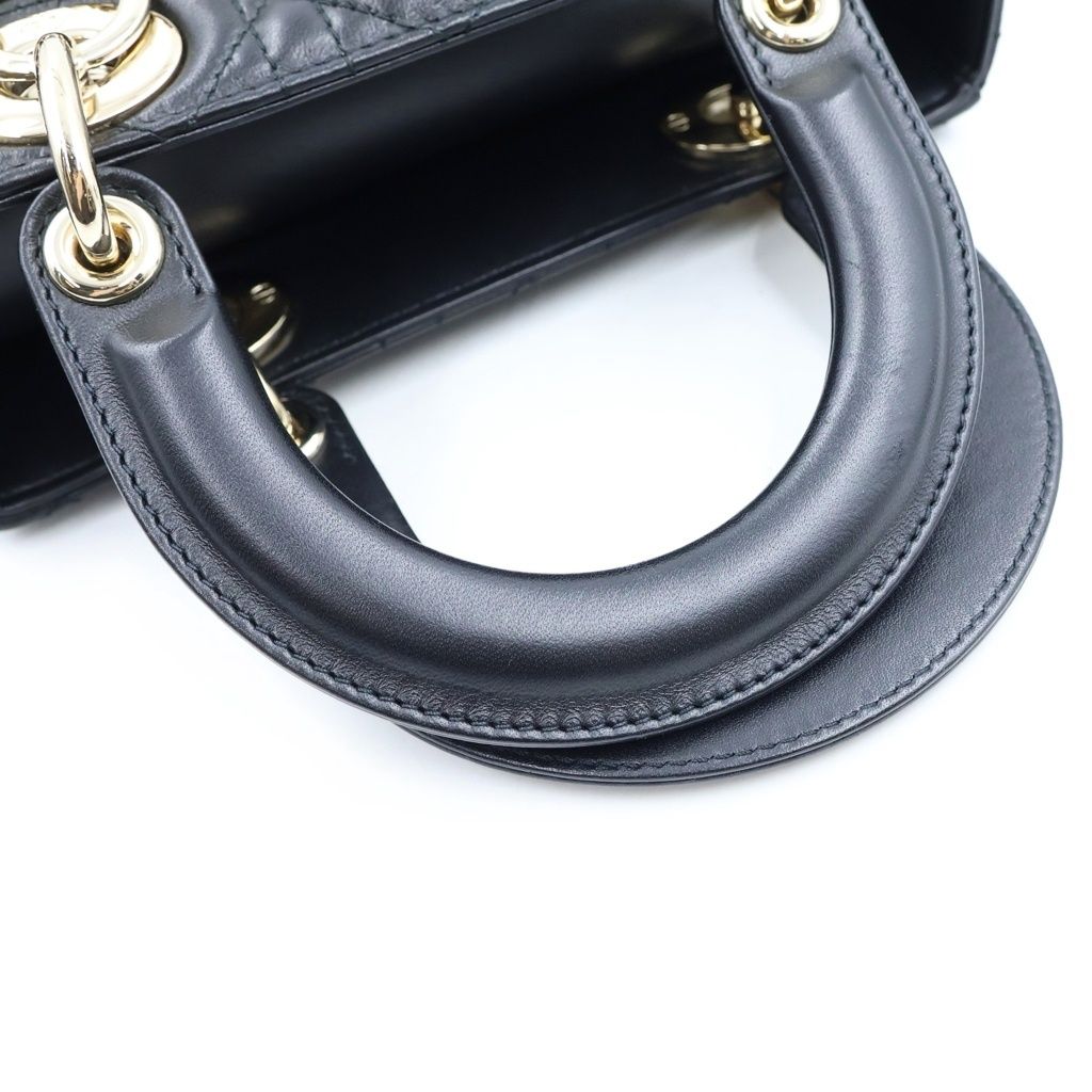 Dior Lady Dior Small 2-Way Shoulder Bag Black Leather Gold — view 6
