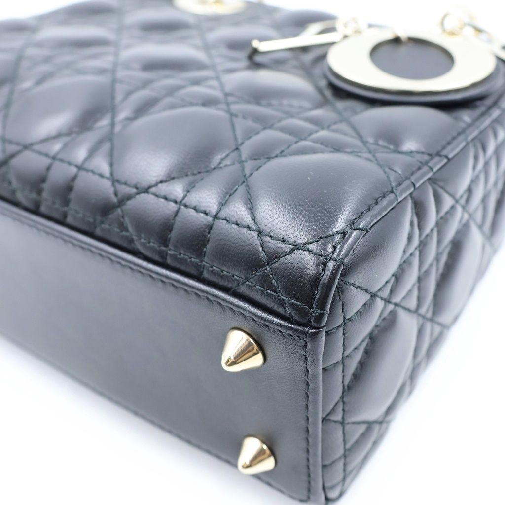 Dior Lady Dior Small 2-Way Shoulder Bag Black Leather Gold — view 5