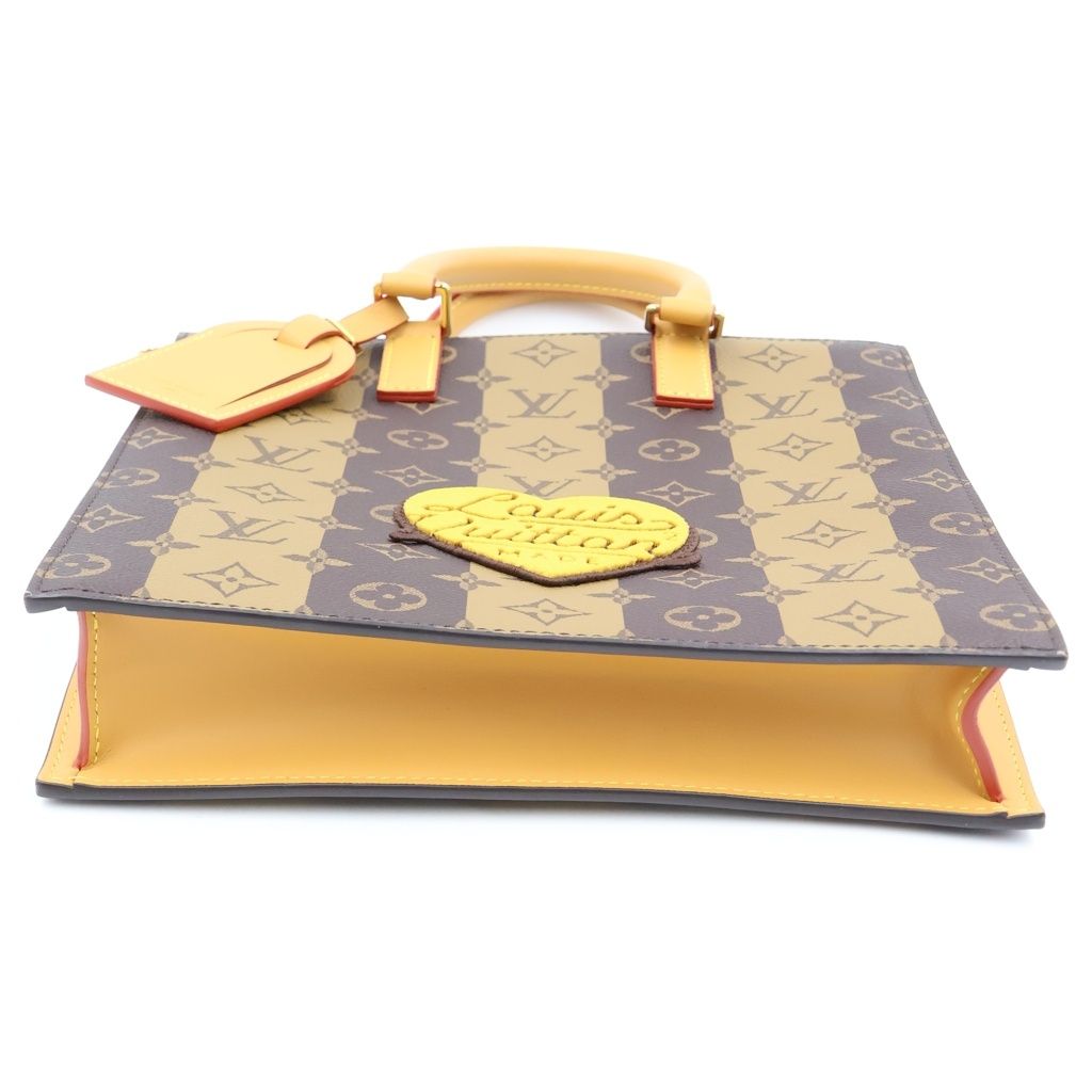 Louis Vuitton NIGO Sac Plat Monogram Stripe Tote Bag Brown Leather Gold — view 4