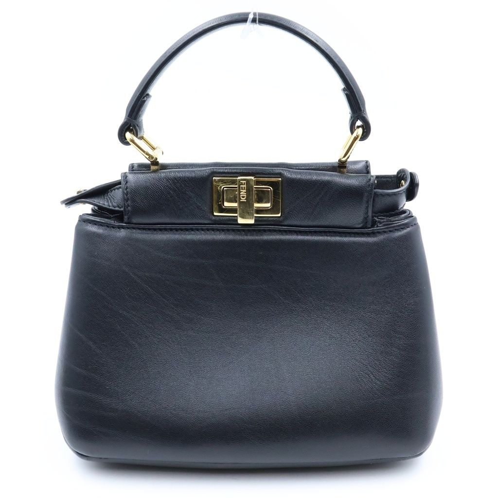 Fendi Peekaboo Iconic 2-Way Shoulder Bag Black Leather Gold