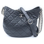 Chanel Quilted CC Logo Hobo Chain Shoulder Bag Black Lambskin Silver