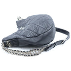 Chanel Quilted CC Logo Hobo Chain Shoulder Bag Black Lambskin Silver — view 3