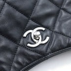Chanel Quilted CC Logo Hobo Chain Shoulder Bag Black Lambskin Silver — view 6