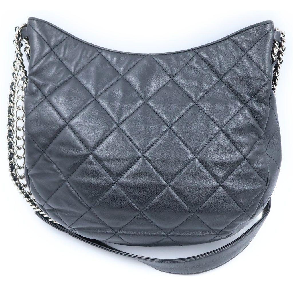 Chanel Quilted CC Logo Hobo Chain Shoulder Bag Black Lambskin Silver — view 2