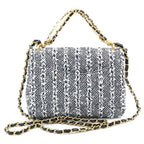Chanel Quilted Tweed Chain Mini Shoulder Bag Pearl Handle Black White Gold — view 2