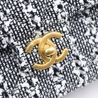 Chanel Quilted Tweed Chain Mini Shoulder Bag Pearl Handle Black White Gold — view 6