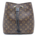 Louis Vuitton Monogram Neo Noe Shoulder Bag Brown Black Leather Gold
