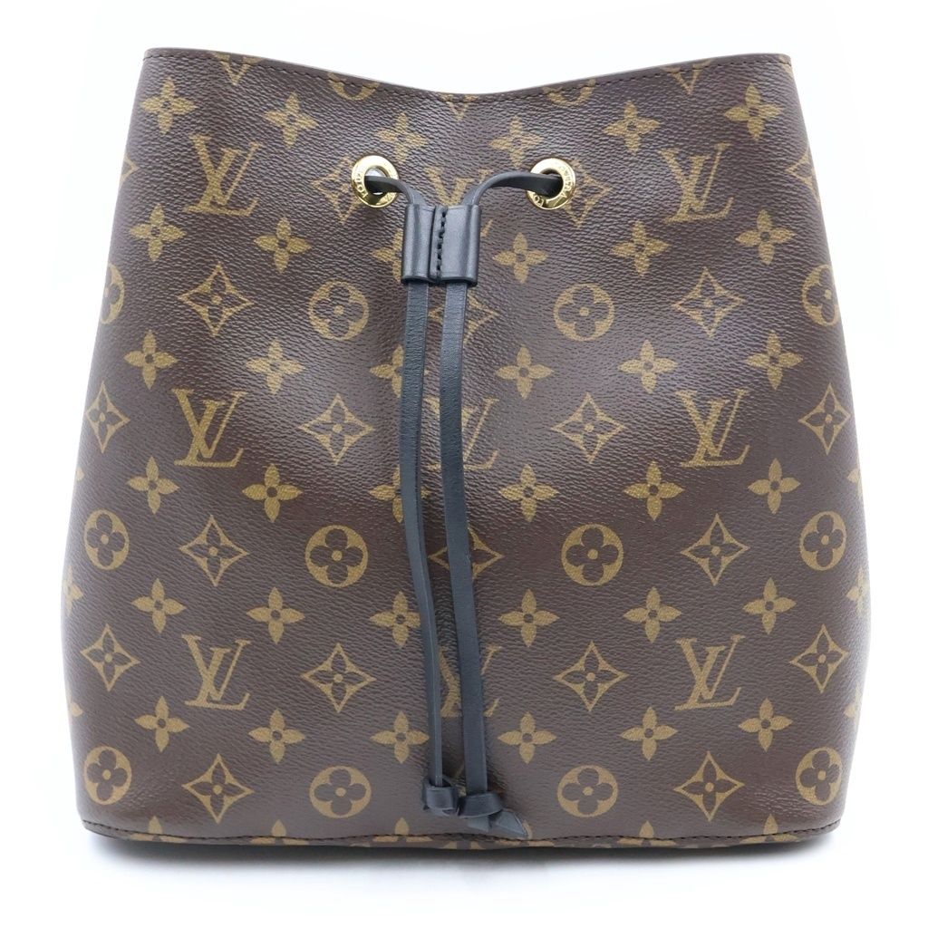 Louis Vuitton Monogram Neo Noe Shoulder Bag Brown Black Leather Gold