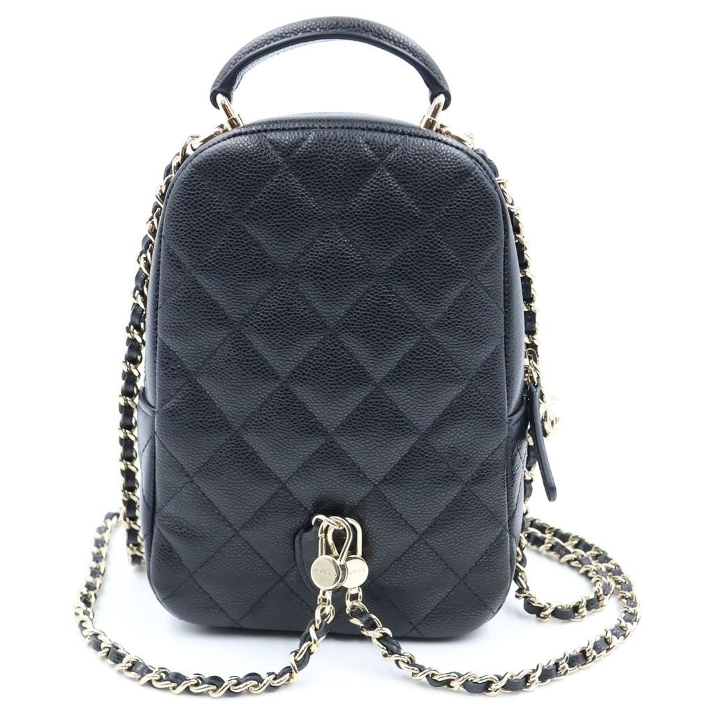 Chanel Mini Backpack Black Caviar Leather Gold — view 2