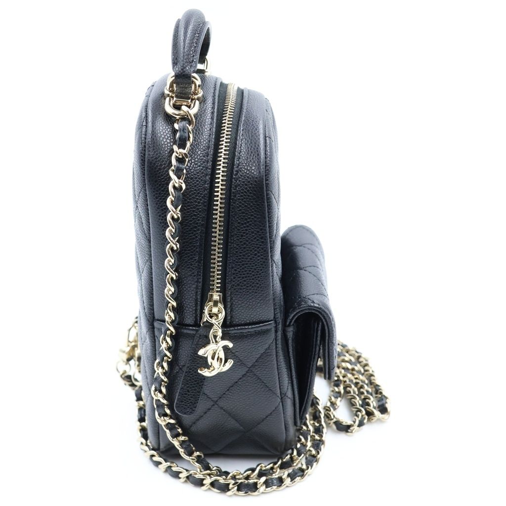Chanel Mini Backpack Black Caviar Leather Gold — view 3