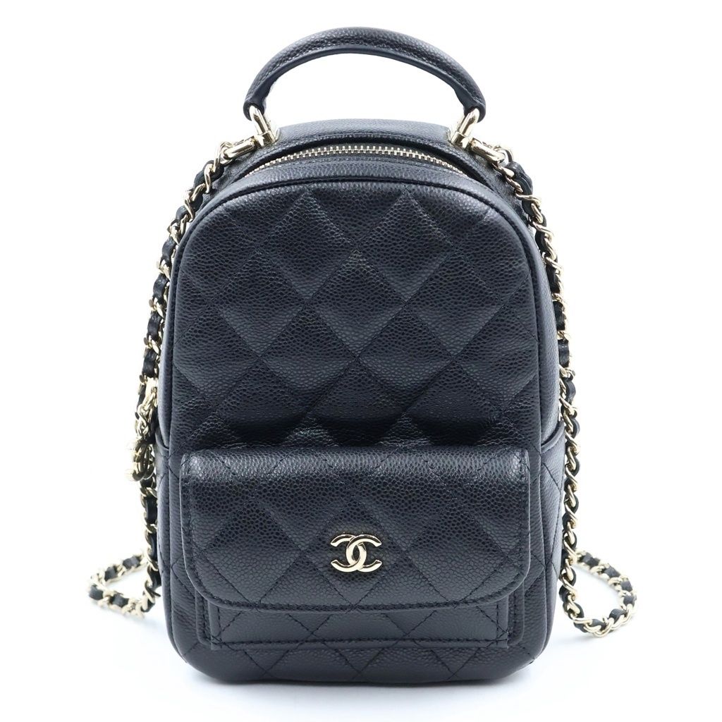 Chanel Mini Backpack Black Caviar Leather Gold