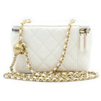 Chanel Quilted Vanity Chain Mini Shoulder Bag White Leather Gold — view 2