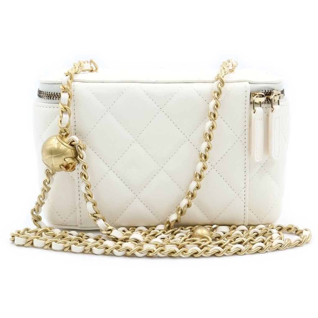 Chanel Quilted Vanity Chain Mini Shoulder Bag White Leather Gold — view 2