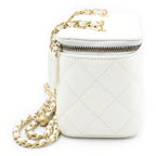 Chanel Quilted Vanity Chain Mini Shoulder Bag White Leather Gold — view 3