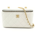 Chanel Quilted Vanity Chain Mini Shoulder Bag White Leather Gold