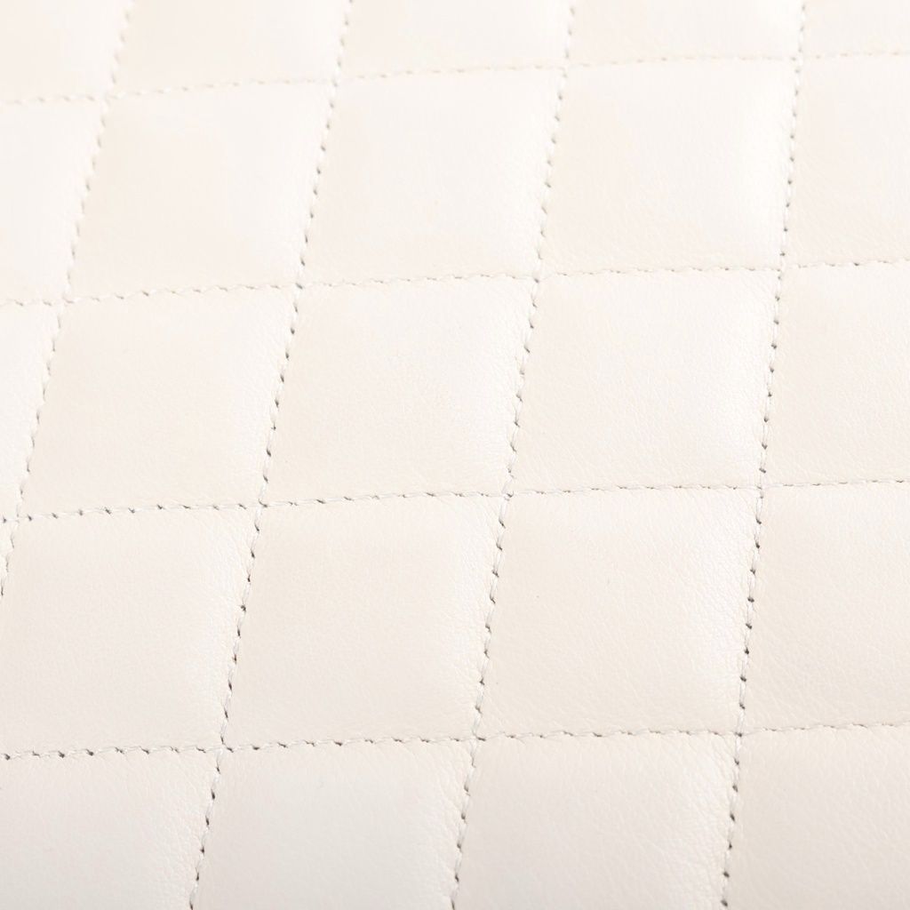 Chanel Cambon Line CC Logo Quilted Shoulder Bag White Black Lambskin Silver — view 8