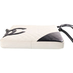 Chanel Cambon Line CC Logo Quilted Shoulder Bag White Black Lambskin Silver — view 4