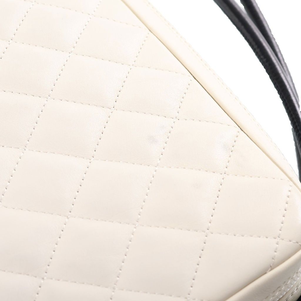 Chanel Cambon Line CC Logo Quilted Shoulder Bag White Black Lambskin Silver — view 6