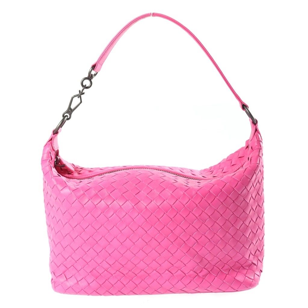 Bottega Veneta Intrecciato Zip Hobo Handbag Pink Leather