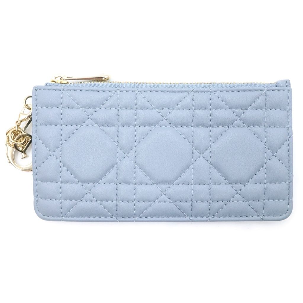Dior Cannage Fragment Case Card Light Blue Leather Gold