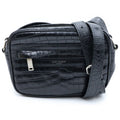 Saint Laurent Paris Camp Small Camera Shoulder Bag Leather Croco Embossed Black