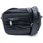 Saint Laurent Paris Camp Small Camera Shoulder Bag Leather Croco Embossed Black