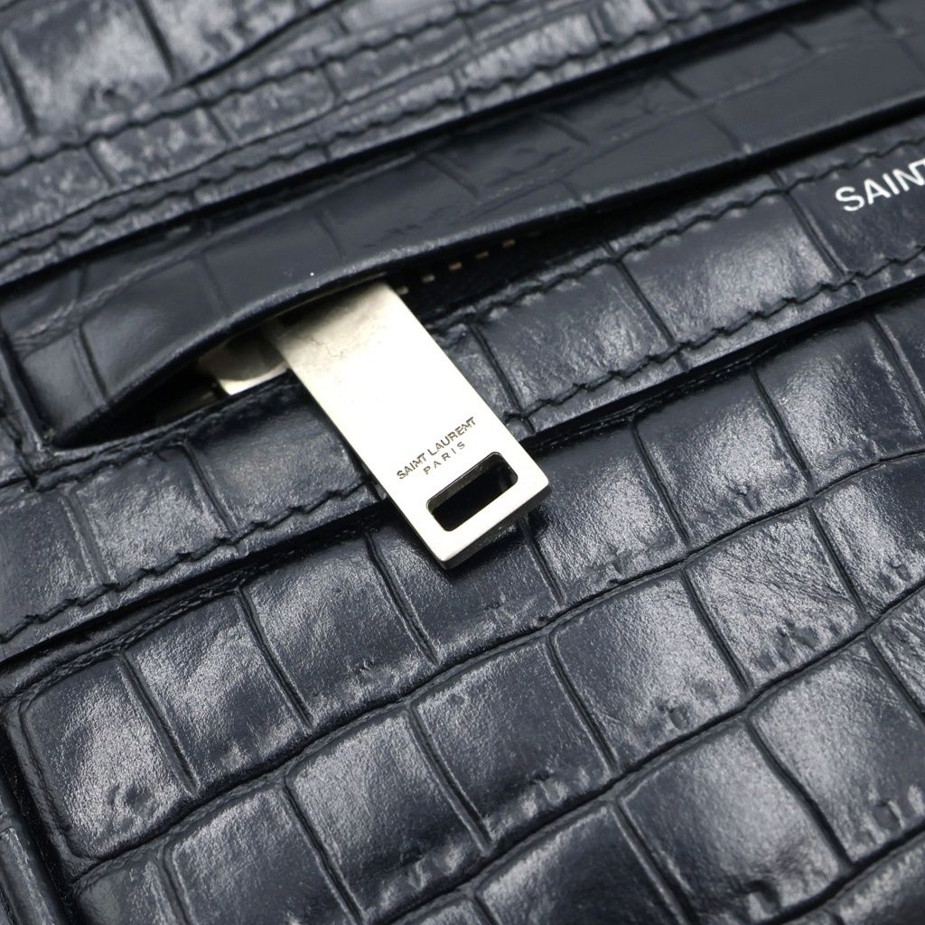 Saint Laurent Paris Camp Small Camera Shoulder Bag Leather Croco Embossed Black — view 6