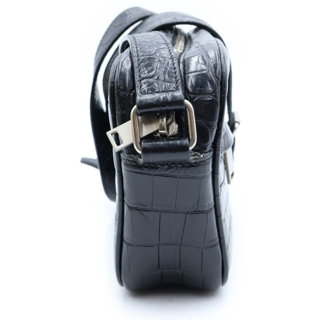 Saint Laurent Paris Camp Small Camera Shoulder Bag Leather Croco Embossed Black — view 3