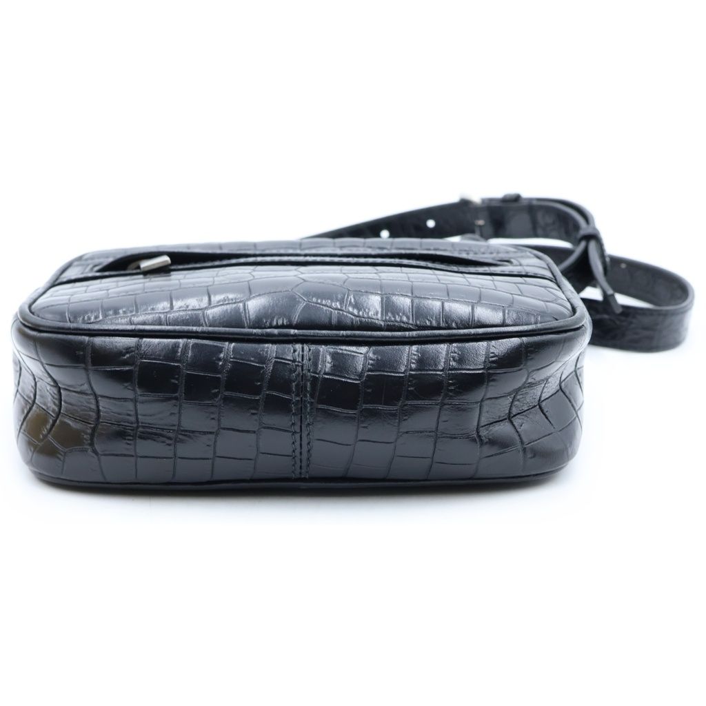 Saint Laurent Paris Camp Small Camera Shoulder Bag Leather Croco Embossed Black — view 4