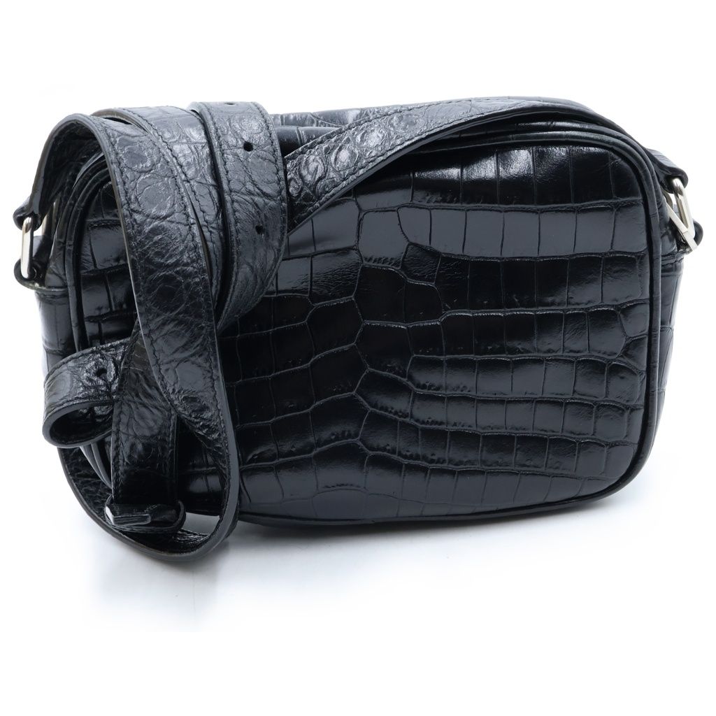 Saint Laurent Paris Camp Small Camera Shoulder Bag Leather Croco Embossed Black — view 2