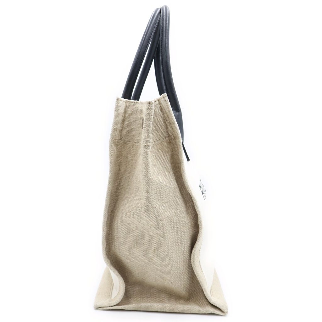 Saint Laurent Paris Rive Gauche Name Design Leather Handle Canvas Tote Bag Beige — view 3