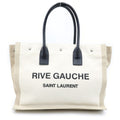 Saint Laurent Paris Rive Gauche Name Design Leather Handle Canvas Tote Bag Beige
