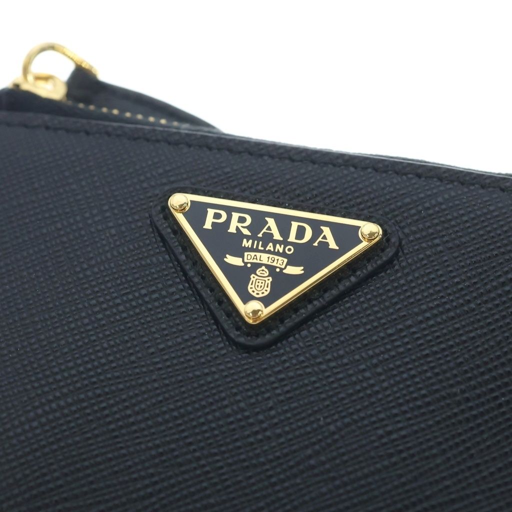 Prada Saffiano Leather Coin Purse Shoulder Black Gold — view 5