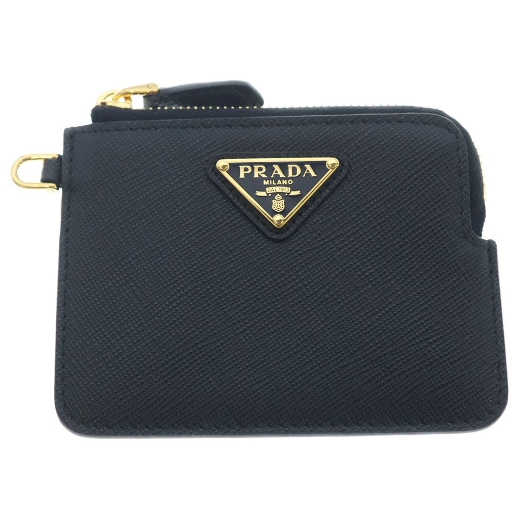 Prada Saffiano Leather Coin Purse Shoulder Black Gold