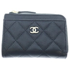 Chanel Quilted CC Logo Caviar Leather Timeless Classic Fragment Card Case Black