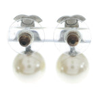 Chanel CC Logo Rhinestone Pearl Earrings White Silver — view 2