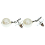 Chanel CC Logo Rhinestone Pearl Earrings White Silver — view 3
