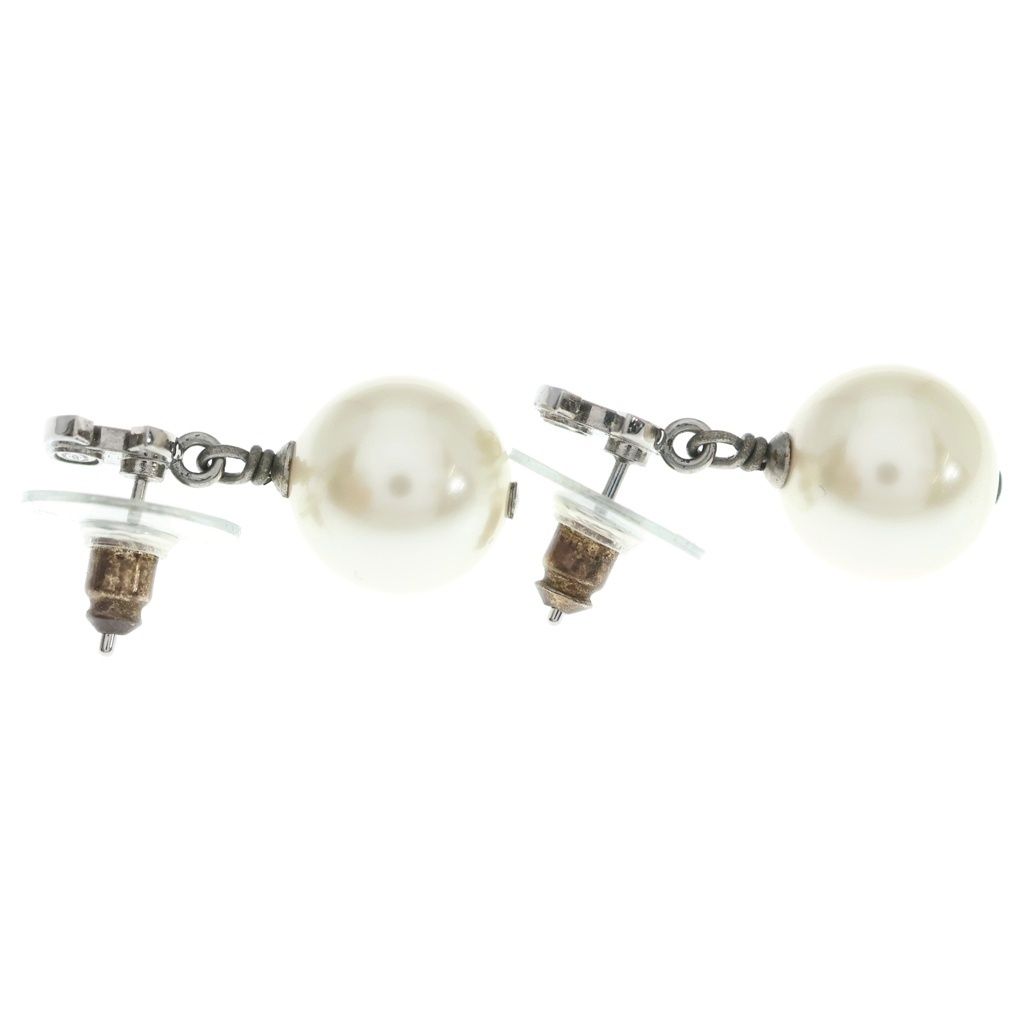 Chanel CC Logo Rhinestone Pearl Earrings White Silver — view 4
