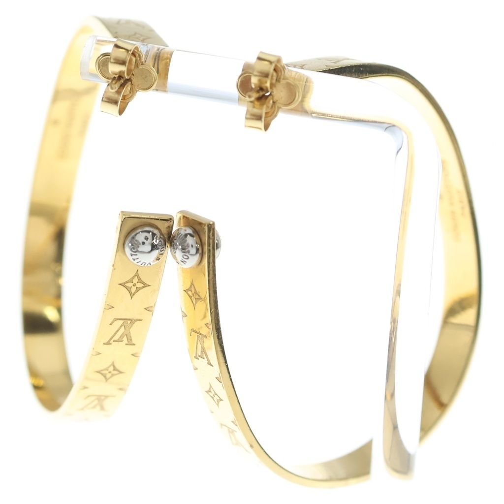 Louis Vuitton Monogram Hoop Earrings Nanogram Gold Plated — view 2